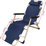 Outdoor Lounge Chairs – Foldable 178 x 66 x 32 cm - Adjustable Footrest and Padded Armrests – Backrest Support Reinforcement Rod