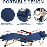 Outdoor Lounge Chairs – Foldable 178 x 66 x 32 cm - Adjustable Footrest and Padded Armrests – Backrest Support Reinforcement Rod