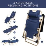 Outdoor Lounge Chairs – Foldable 178 x 66 x 32 cm - Adjustable Footrest and Padded Armrests – Backrest Support Reinforcement Rod