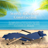 Outdoor Lounge Chairs – Foldable 178 x 66 x 32 cm - Adjustable Footrest and Padded Armrests – Backrest Support Reinforcement Rod