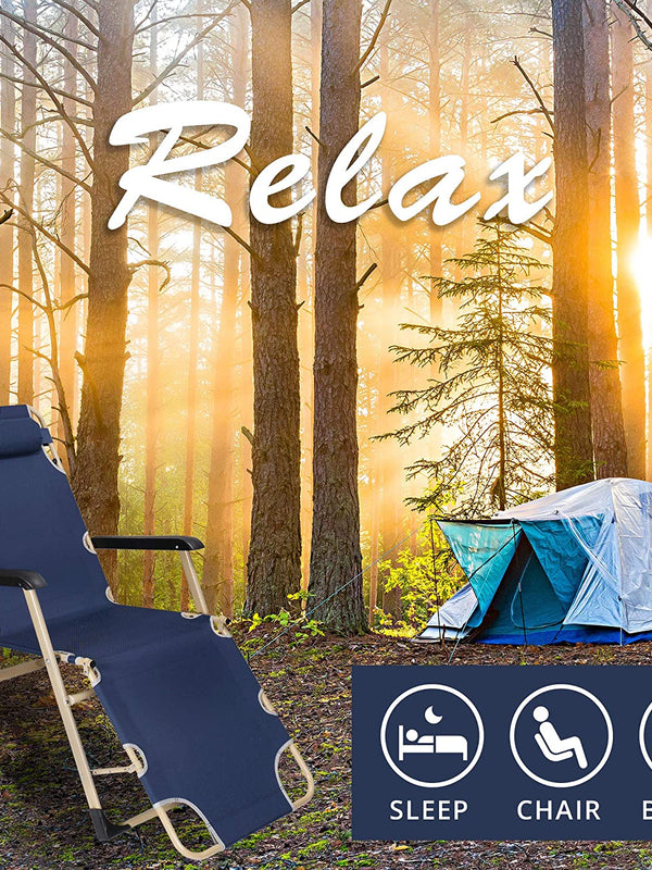 Outdoor Lounge Chairs – Foldable 178 x 66 x 32 cm - Adjustable Footrest and Padded Armrests – Backrest Support Reinforcement Rod